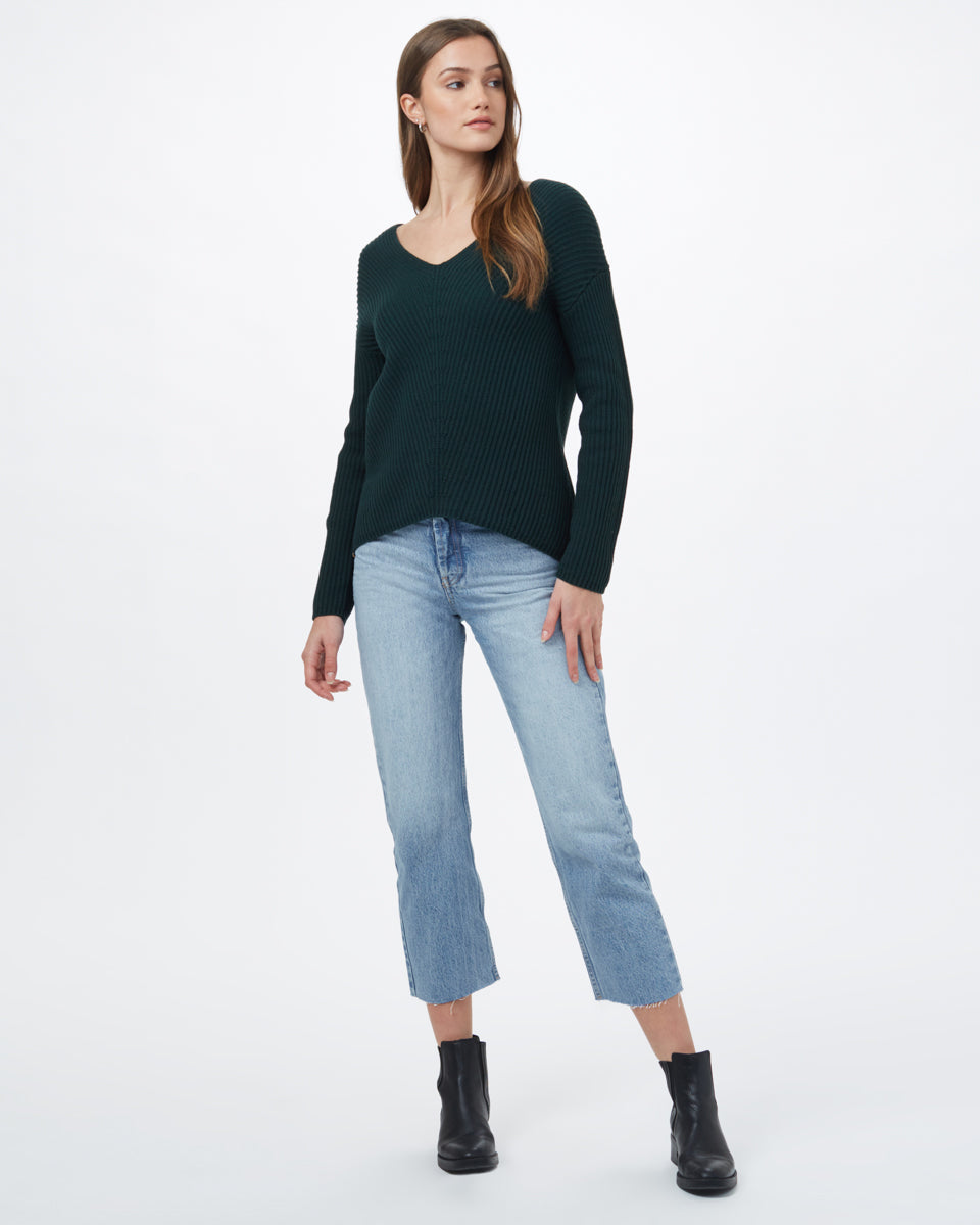 Tentree Highline V-Neck Sweater - Dark Forest Green