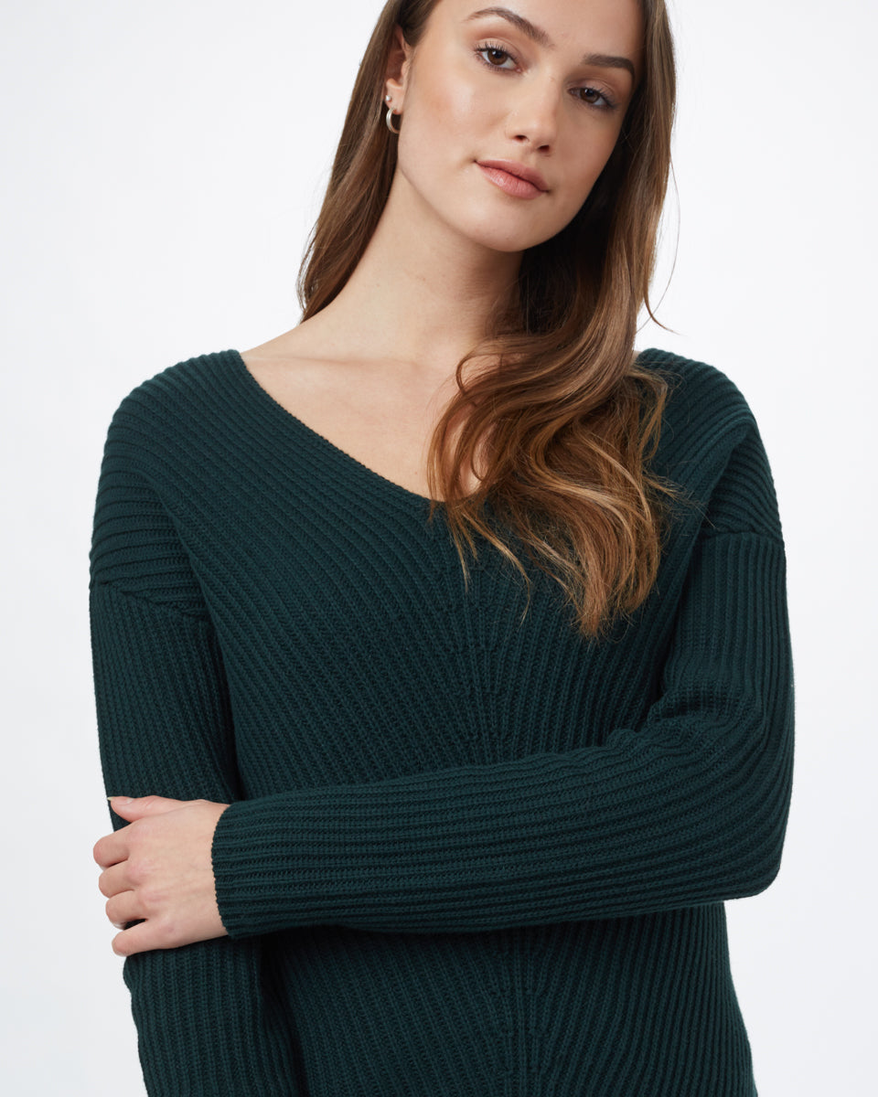 Tentree Highline V-Neck Sweater - Dark Forest Green