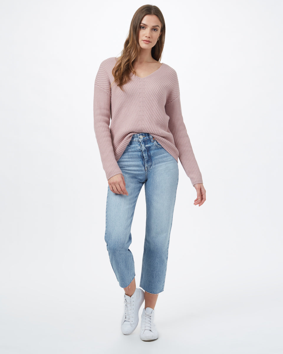 Tentree Highline V-Neck Sweater - Orchid Pink