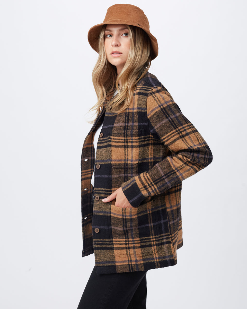 Tentree Flannel Utility Jacket - Foxtrot Brown Arbor Plaid