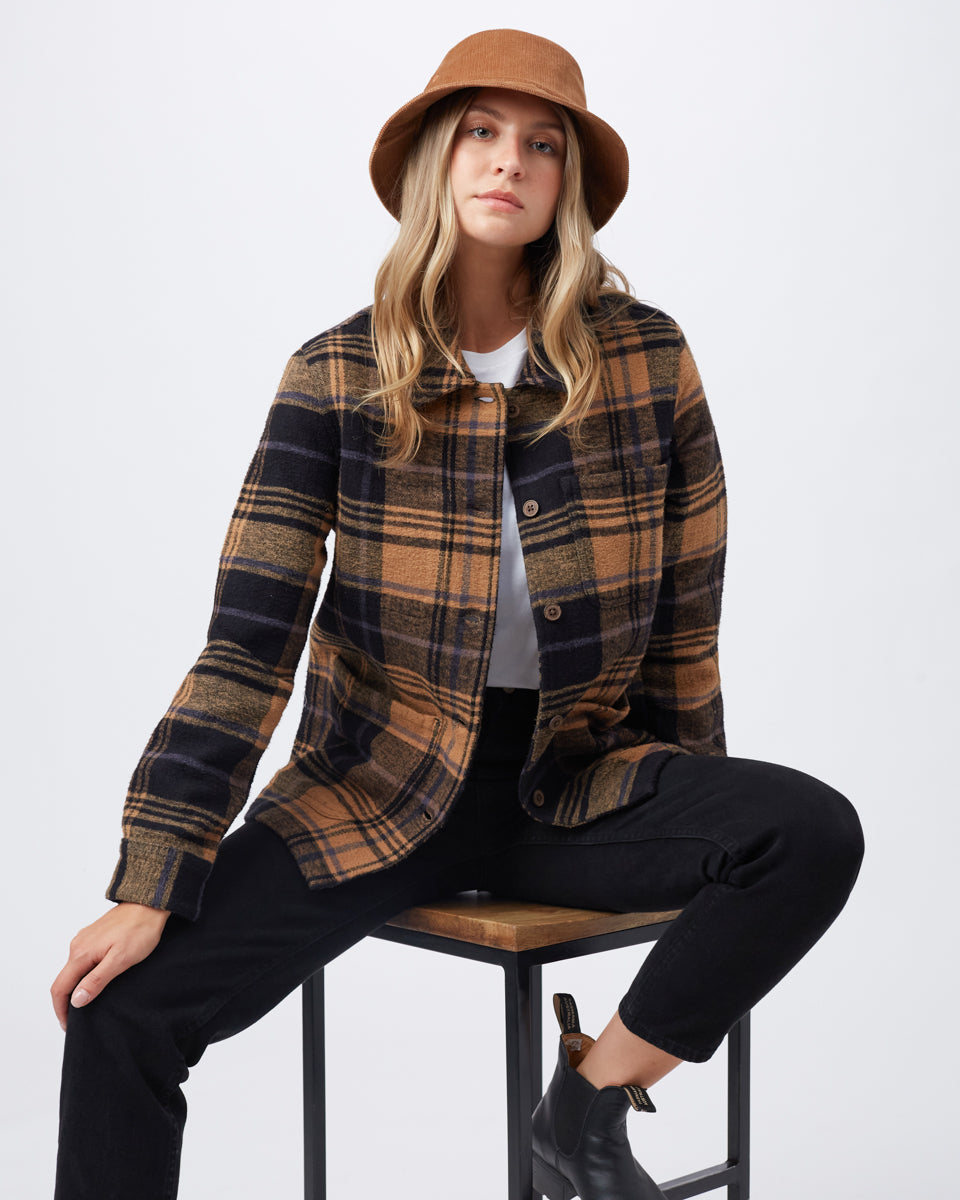 Tentree Flannel Utility Jacket - Foxtrot Brown Arbor Plaid