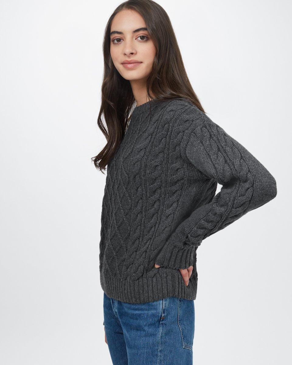 Tentree Highline Wool Cable Crew - Dark Grey Heather