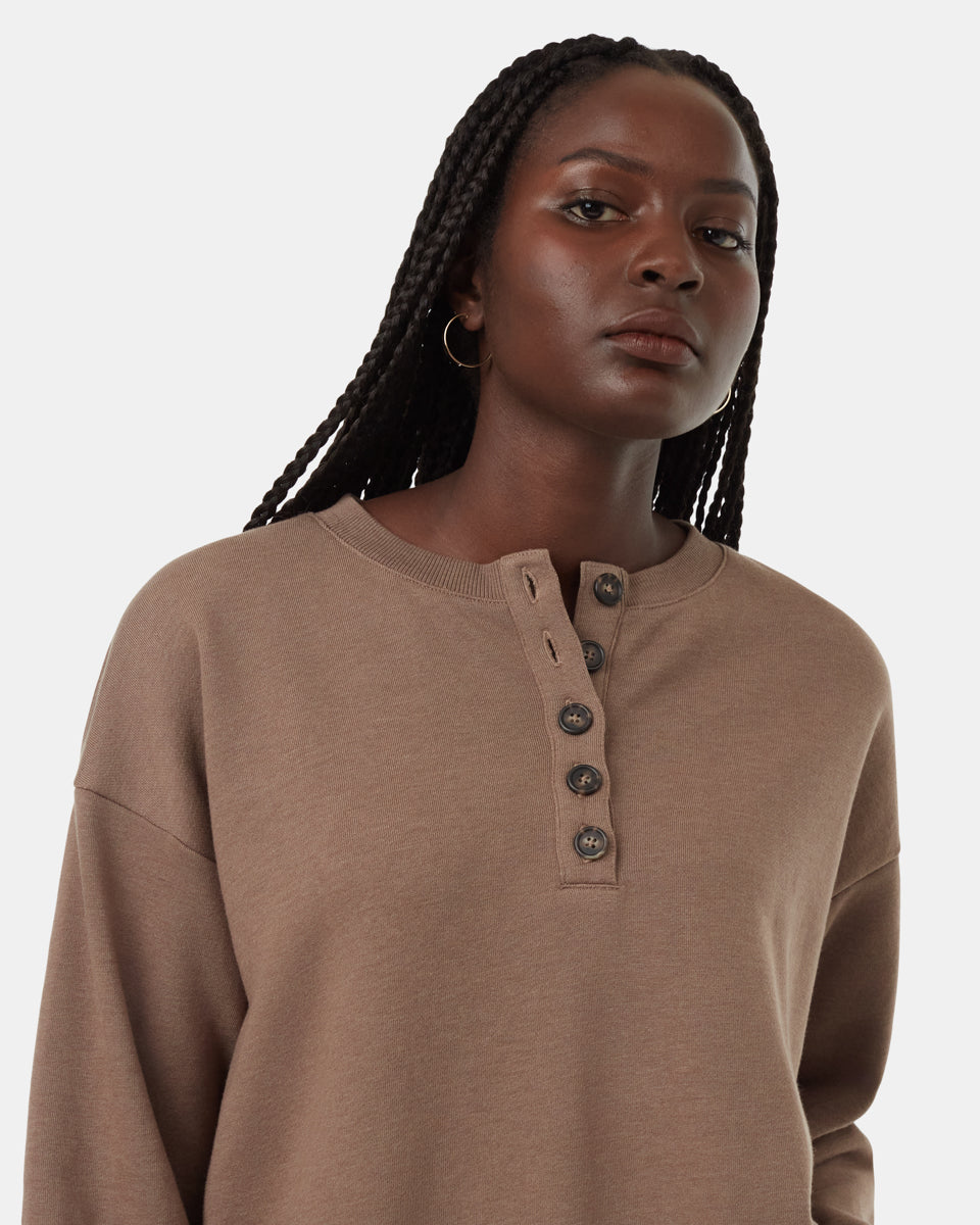 Tentree Women's TreeTerry Henley Crew - Fossil
