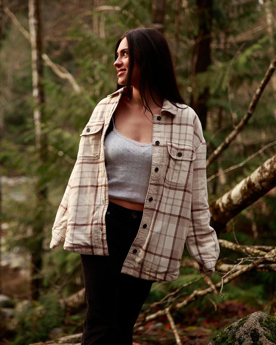 Tentree Women's Kapok Flannel Insulated Jacket - Vintage White Dark Taupe