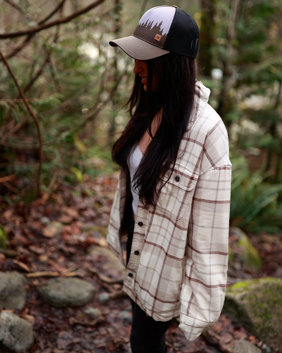 Tentree Women's Kapok Flannel Insulated Jacket - Vintage White Dark Taupe