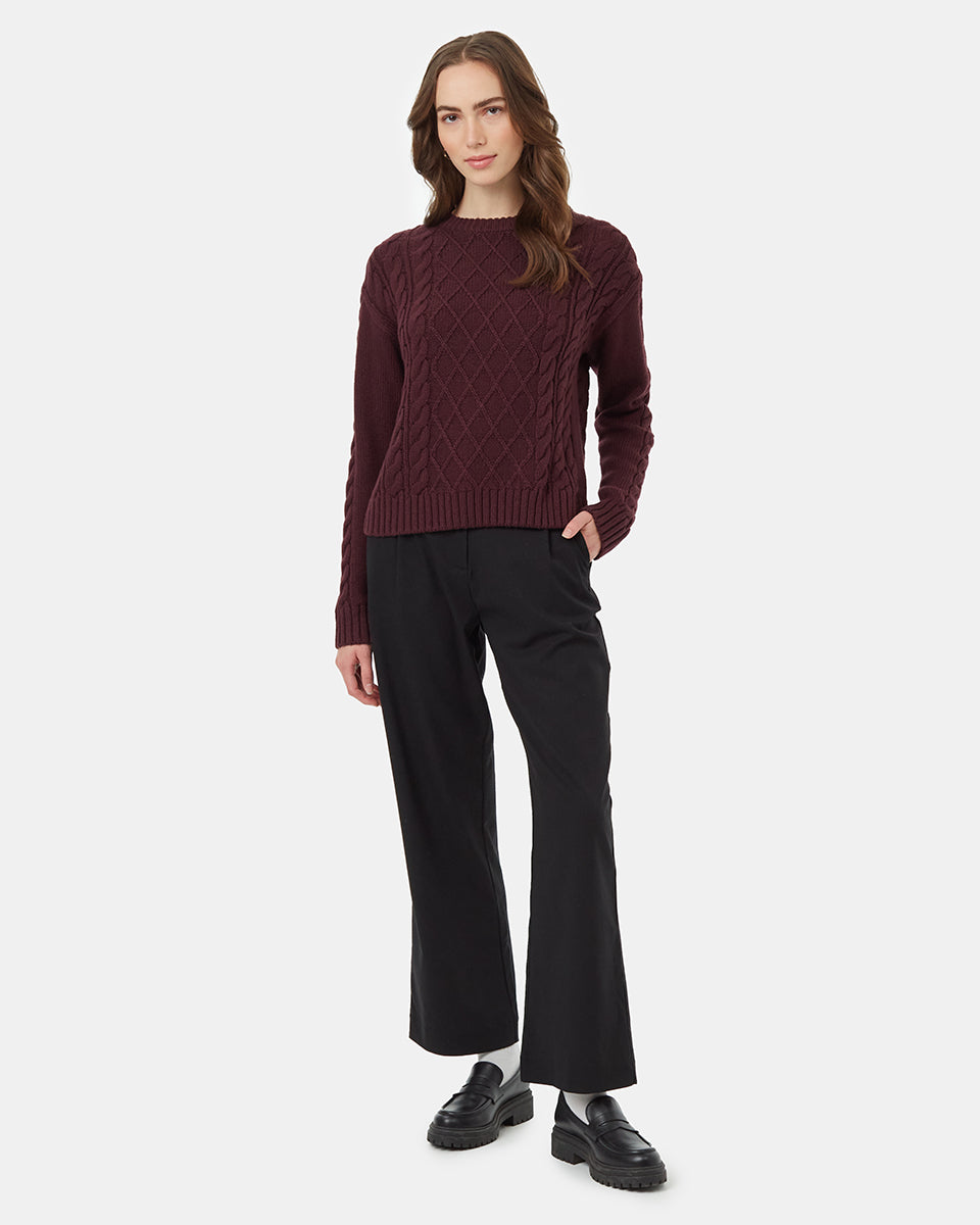 Tentree Women's Highline Wool Cable Crew - Mulberry