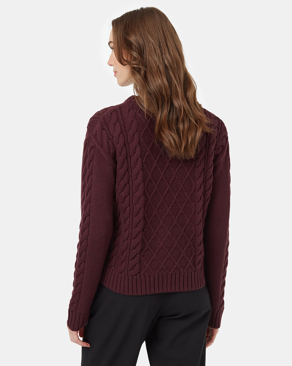 Tentree Women's Highline Wool Cable Crew - Mulberry