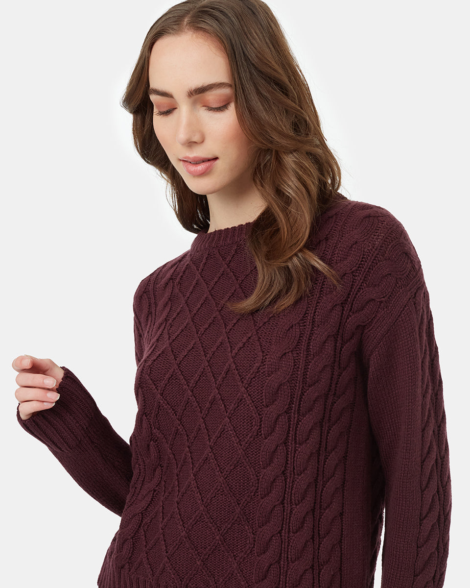 Tentree Women's Highline Wool Cable Crew - Mulberry