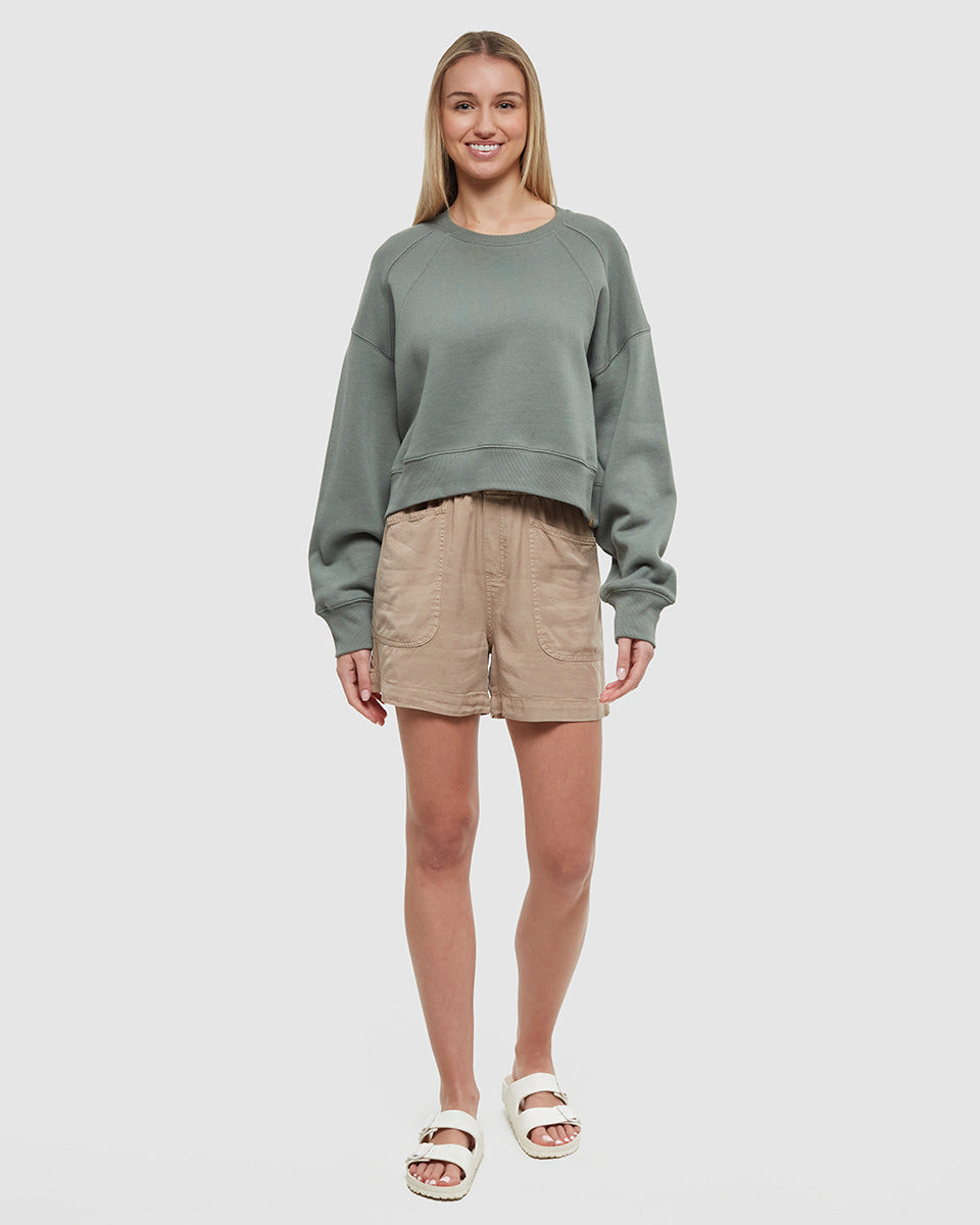 Tentree Women's Bluffs Cropped Crew - Agave Green