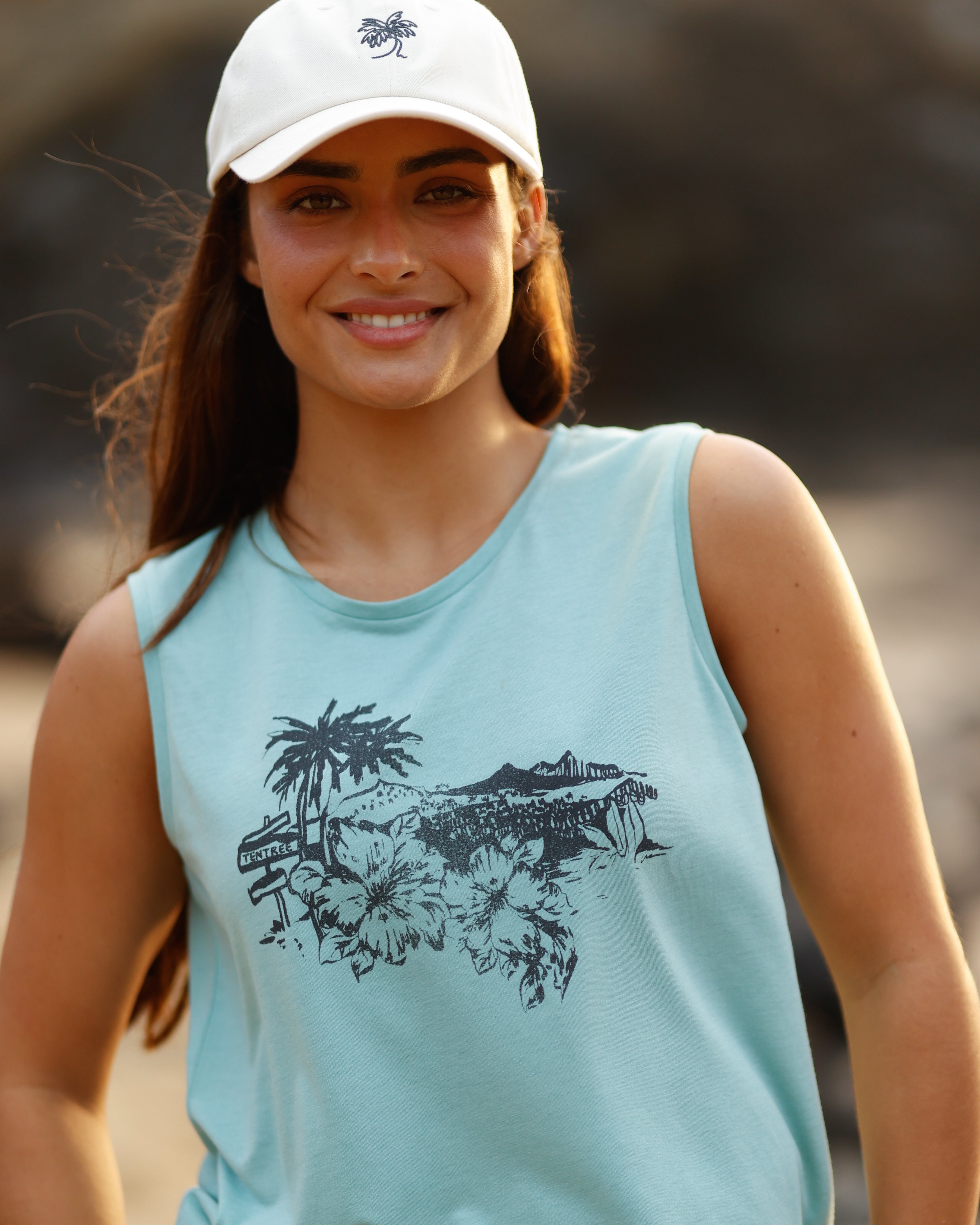 Tentree Women's Haitian Hibiscus Tank - Turquoise Sky Graphite