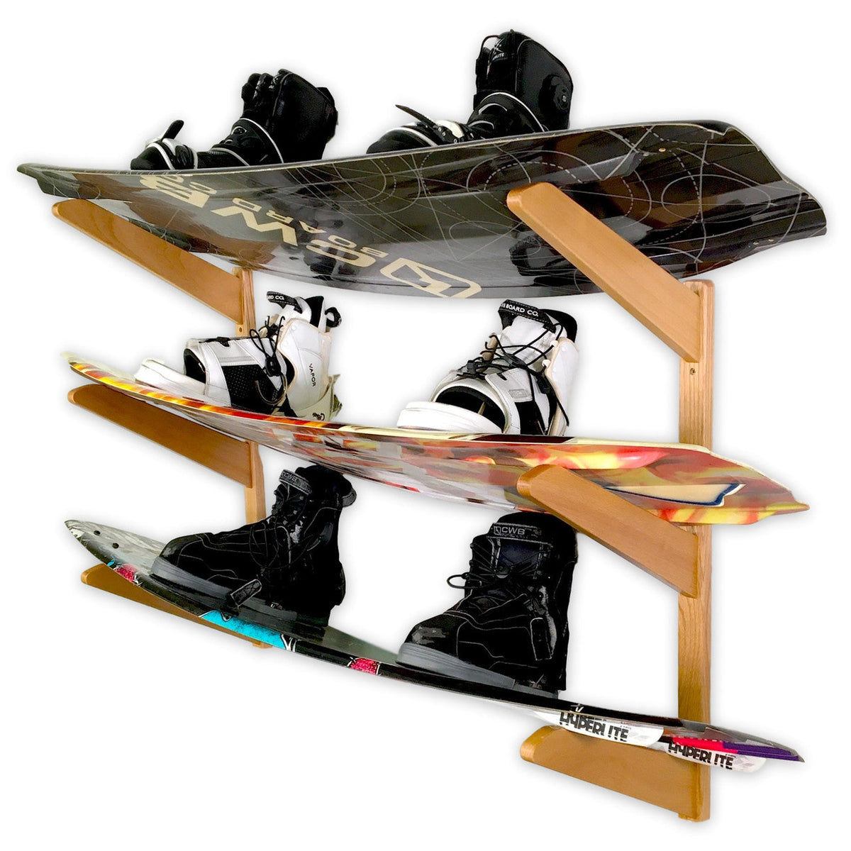 TidyTimber Wakeboard Storage Wood Rack | Holds 3 Wakeboards - product view 1