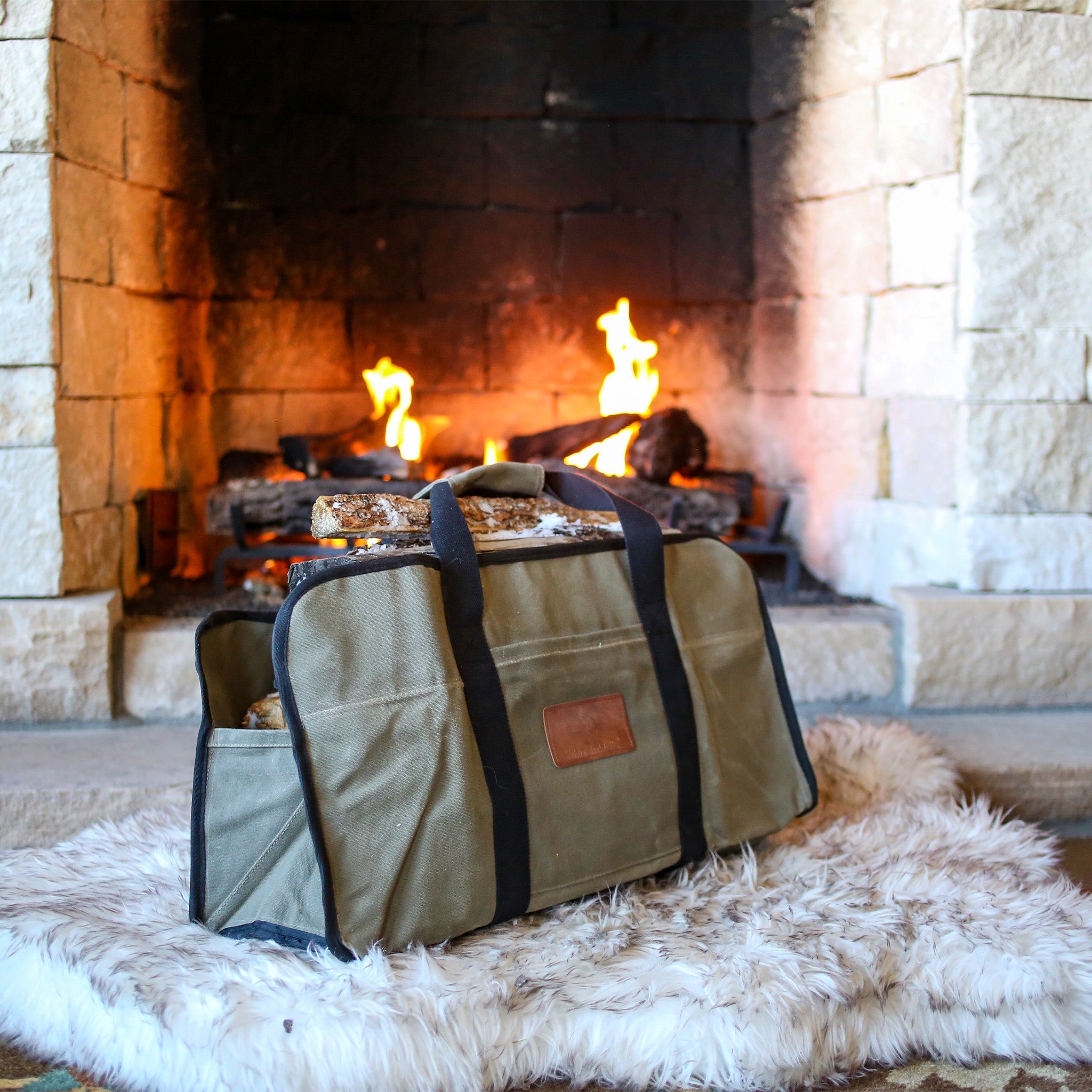 White Duck Tote Shape Canvas Firewood Log Carriers