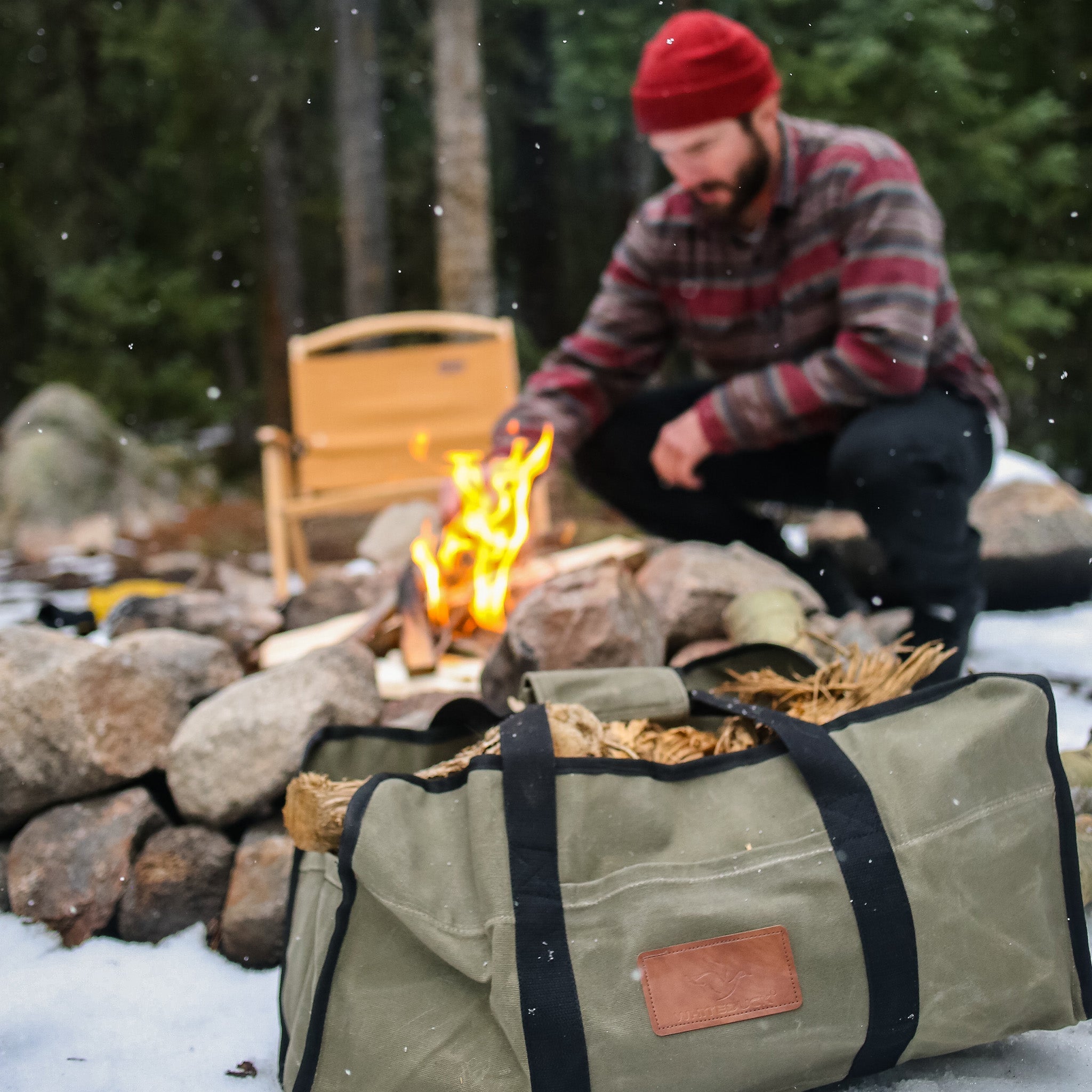 White Duck Tote Shape Canvas Firewood Log Carriers