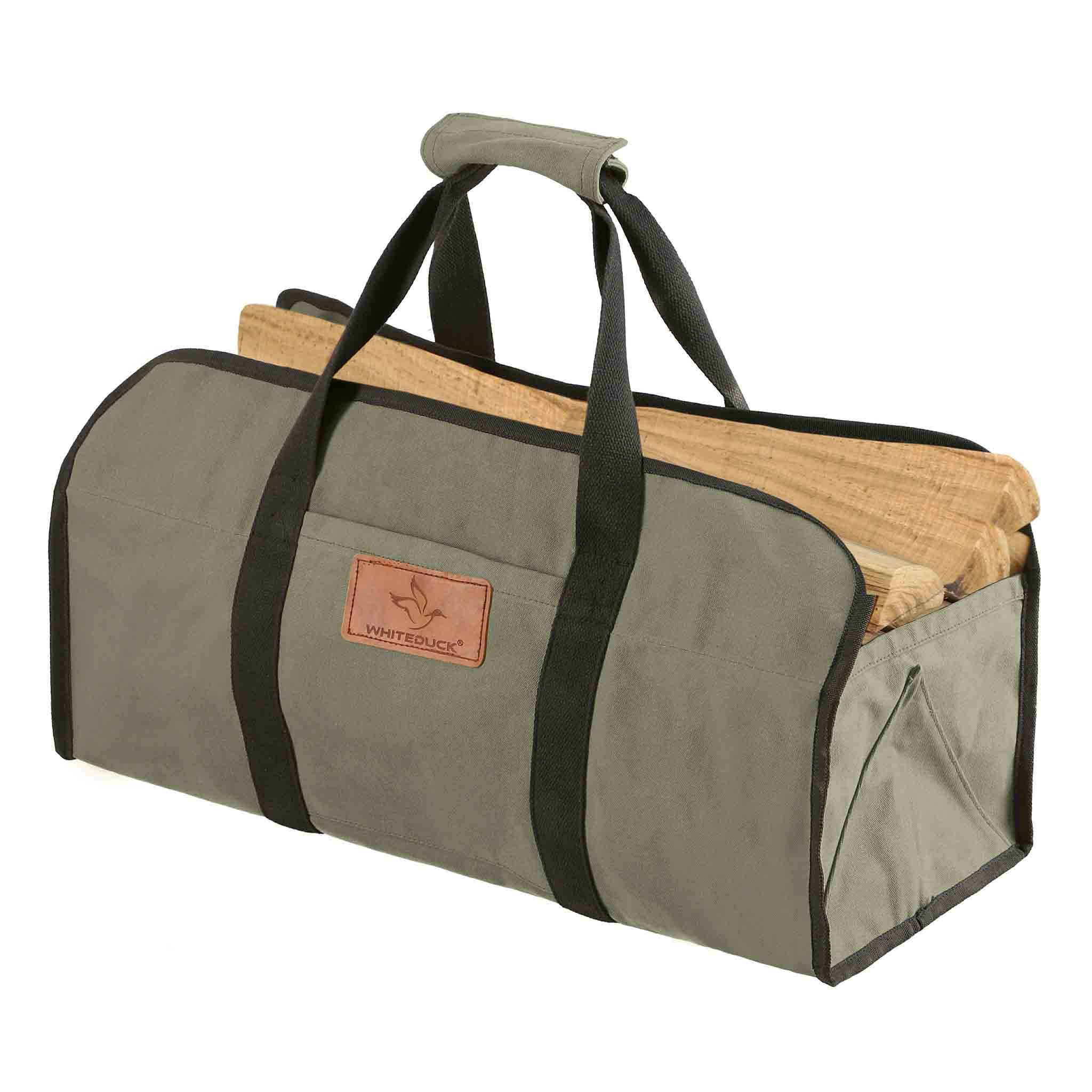 White Duck Tote Shape Canvas Firewood Log Carriers