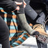 NH USA Made Merino Wool crew socks. Best all season lightweight merino wool crew socks, close-up of sock worn beside a hiking boot
