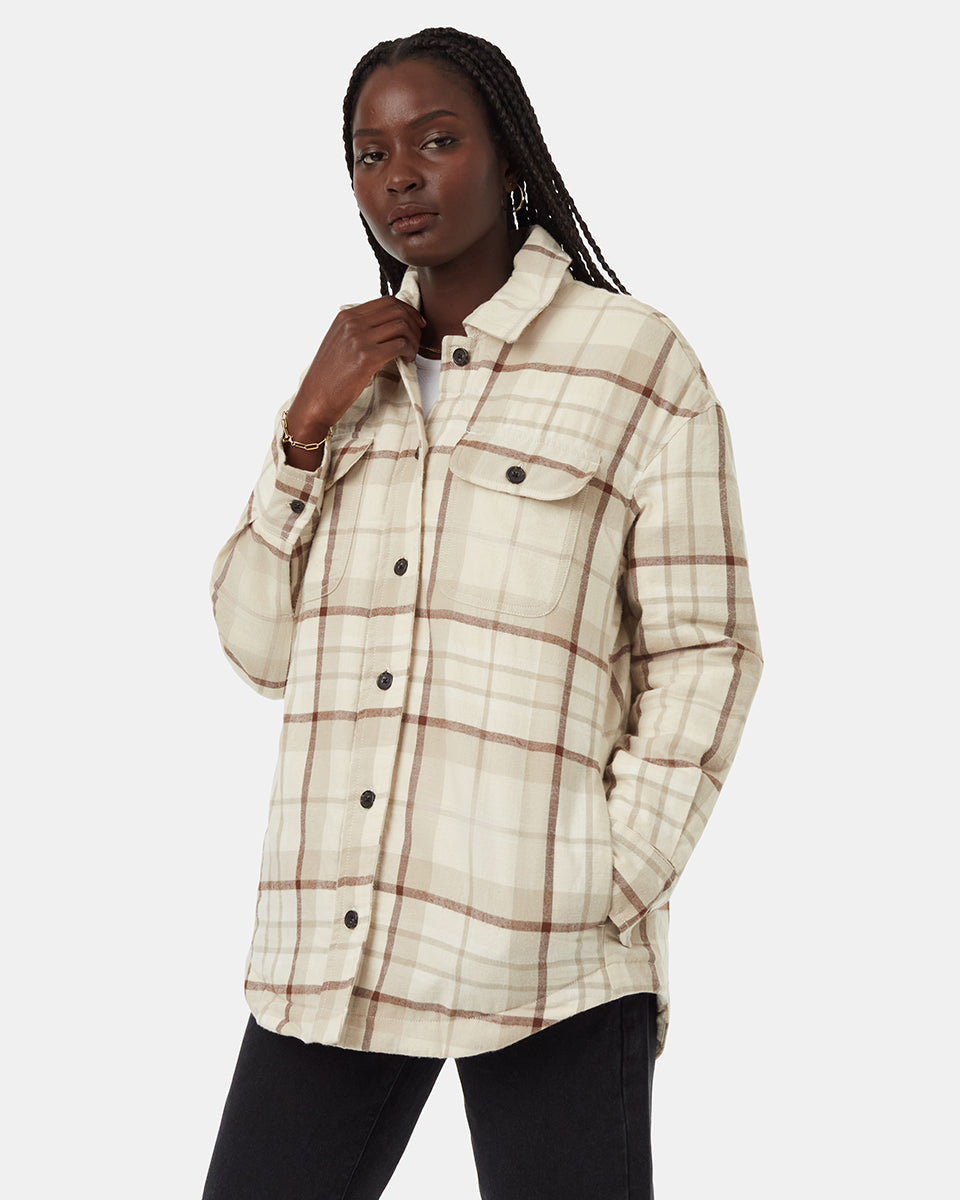 Tentree Women's Kapok Flannel Insulated Jacket - Vintage White Dark Taupe