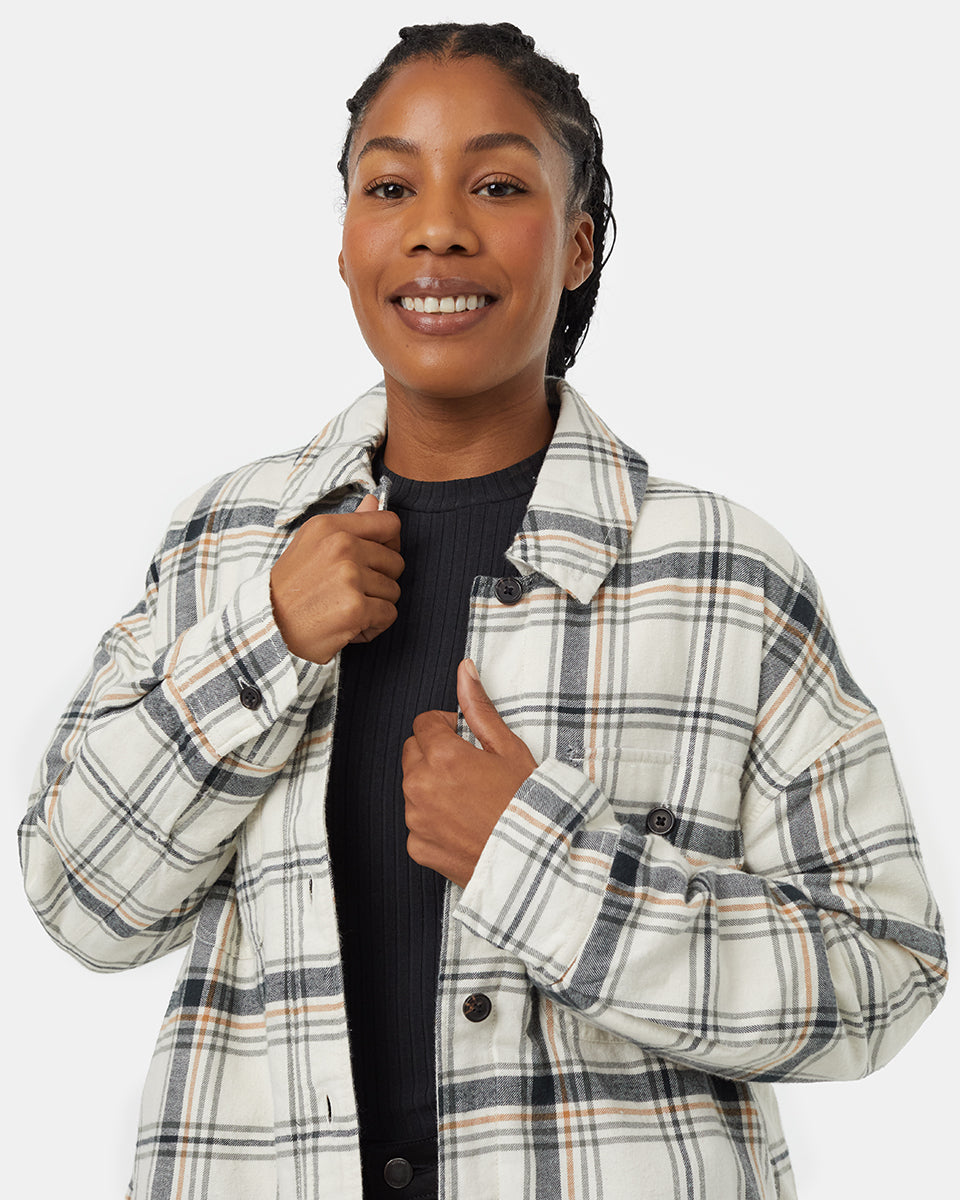 Tentree Women's Kapok Flannel Insulated Jacket - Vintage White Mineral Window Plaid