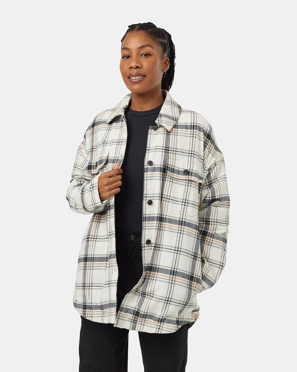 Tentree Women's Kapok Flannel Insulated Jacket - Vintage White Mineral Window Plaid