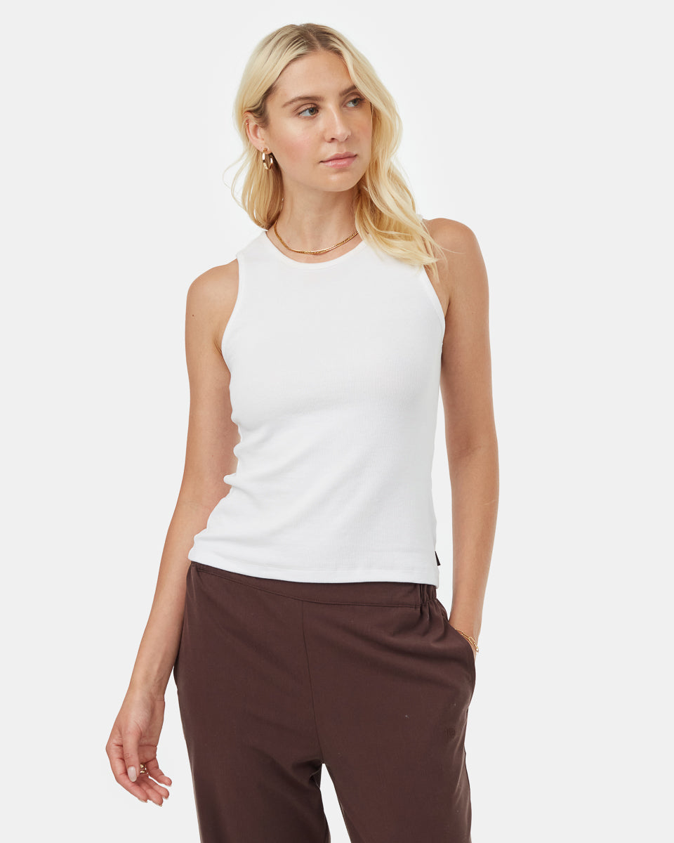 Tentree Women's Rib High Neck Tank - White