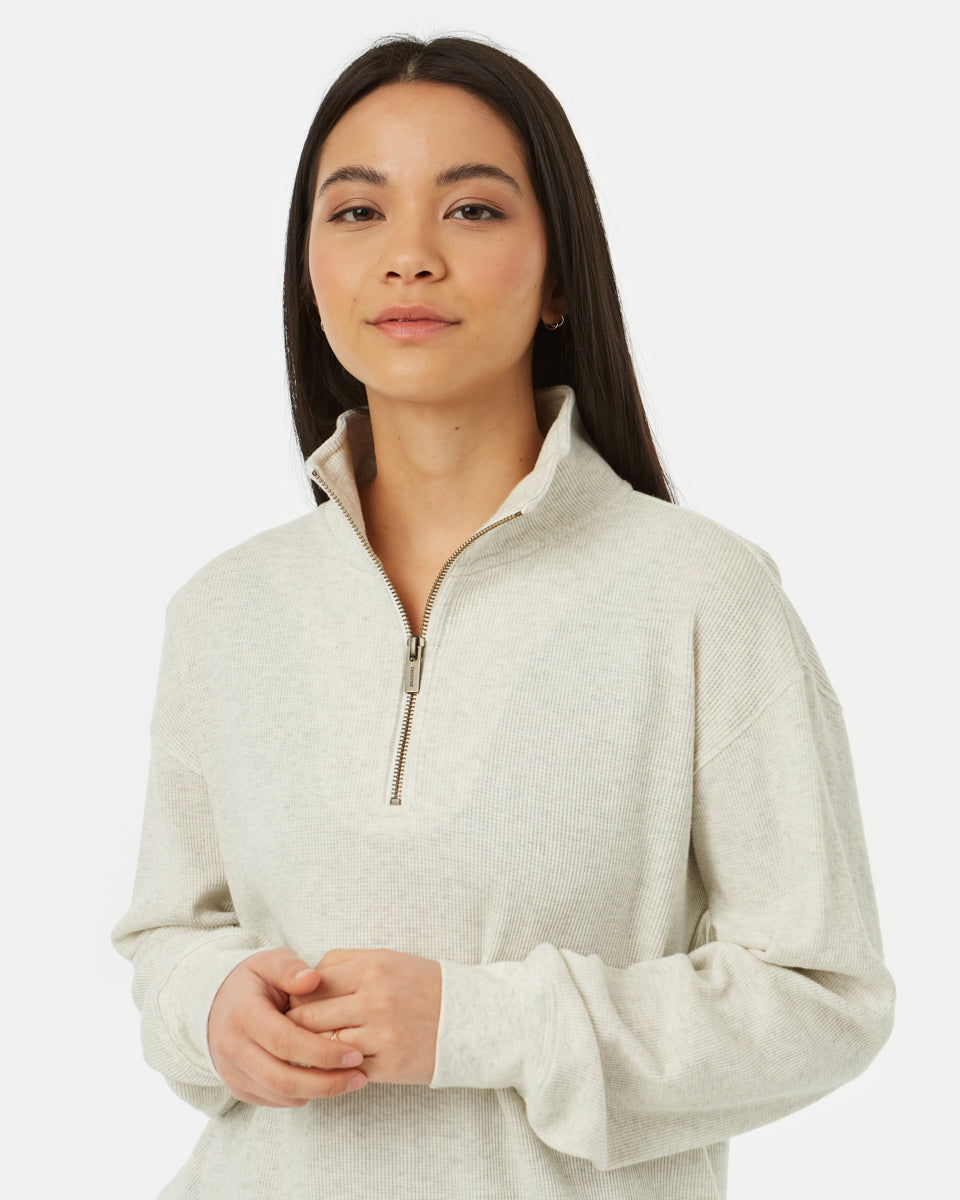 Tentree TreeWaffle Half Zip - Elm White Heather