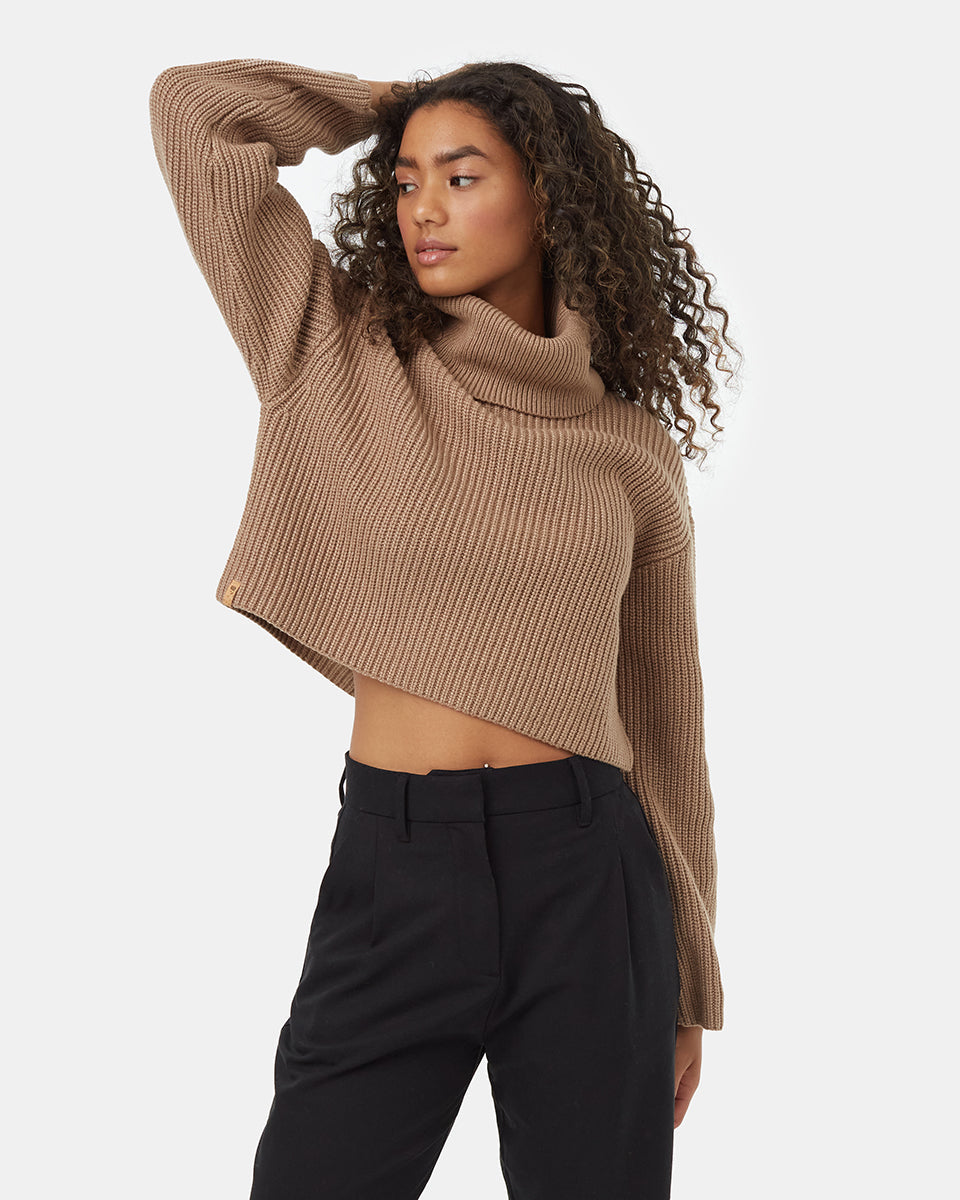 Tentree Women's Highline Wide Neck Turtleneck - Pine Bark