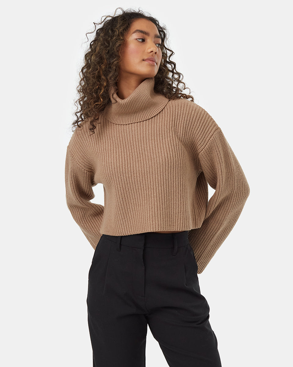 Tentree Women's Highline Wide Neck Turtleneck - Pine Bark