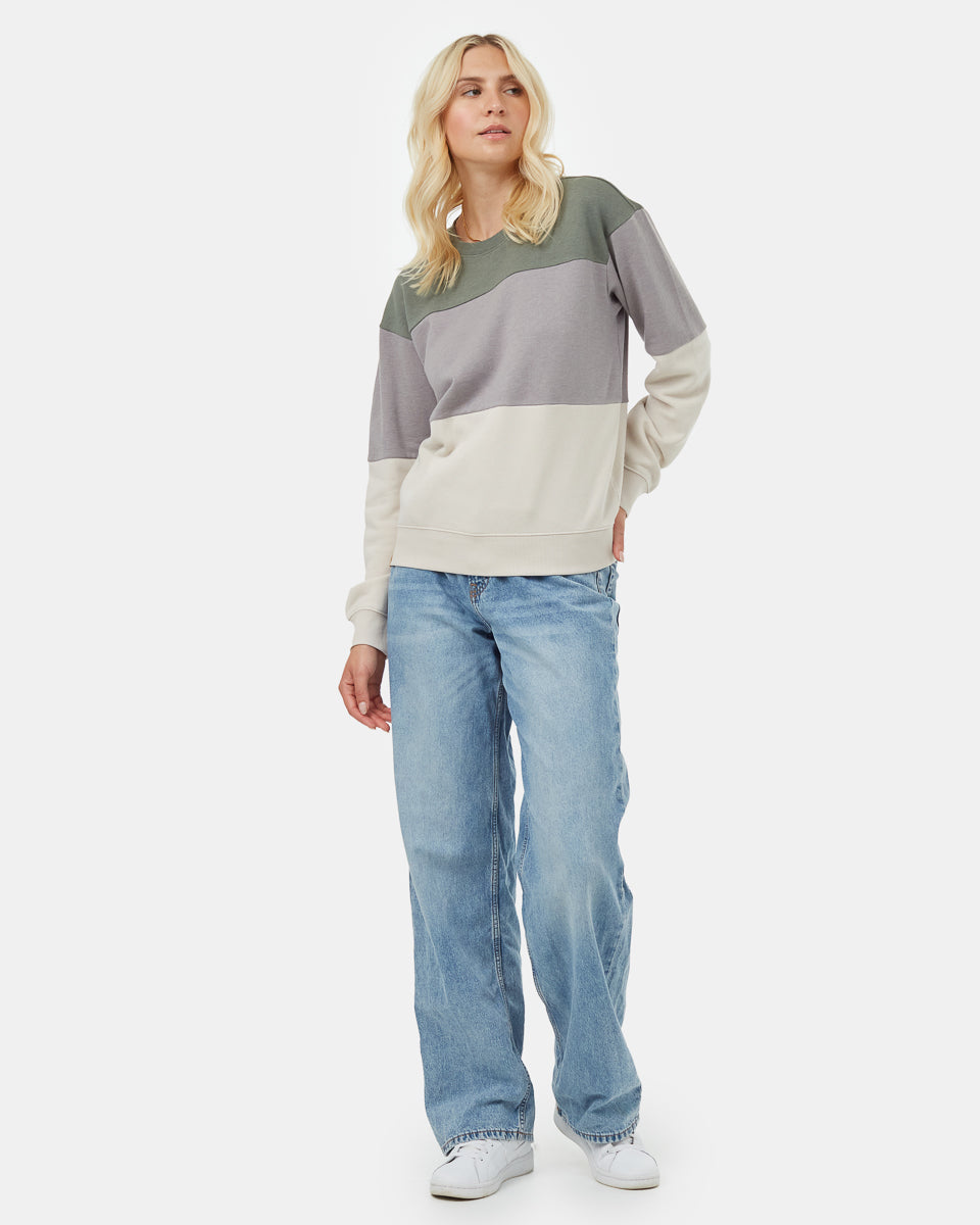 Tentree Women's Treefleece Blocked Crew - Agave Green Zinc Silver Cloud Grey