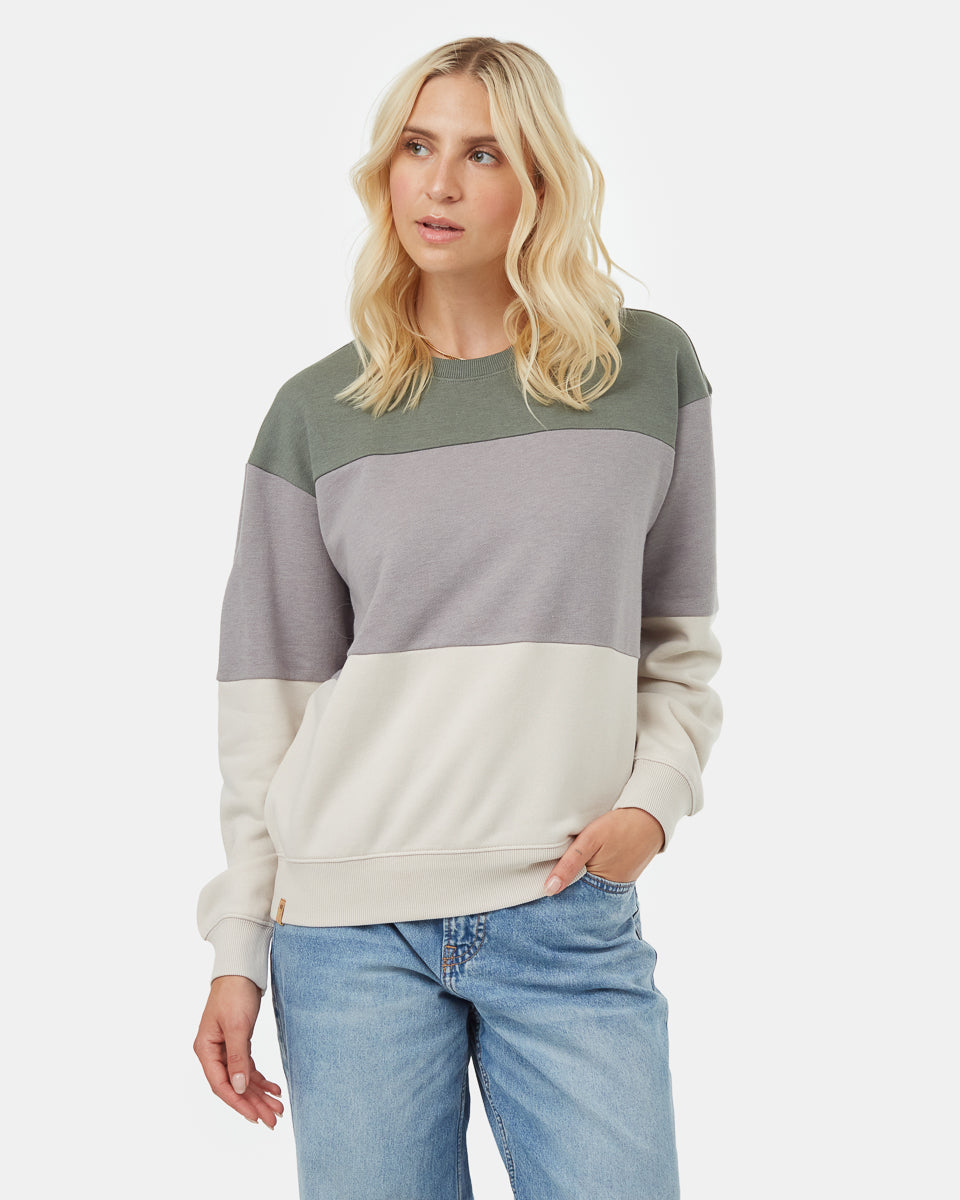 Tentree Women's Treefleece Blocked Crew - Agave Green Zinc Silver Cloud Grey