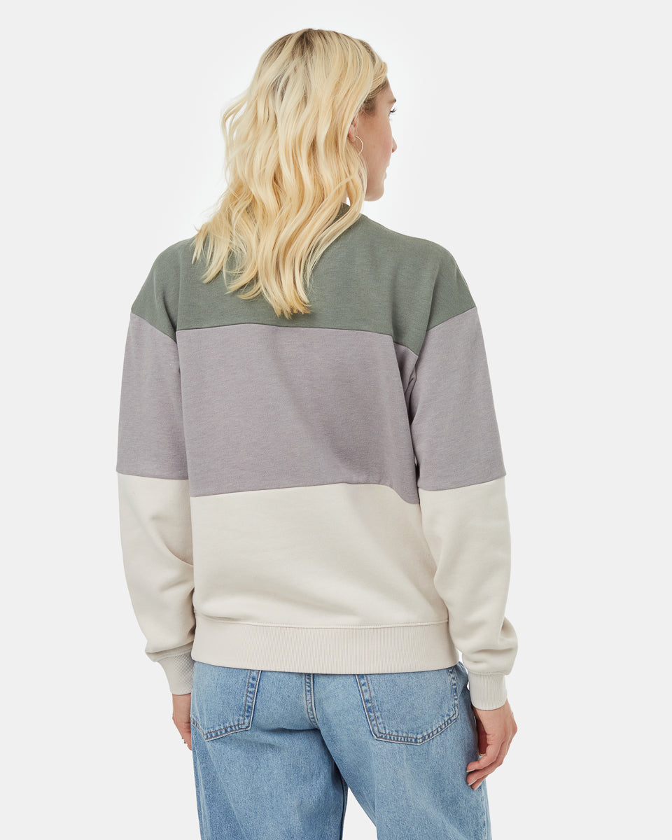 Tentree Women's Treefleece Blocked Crew - Agave Green Zinc Silver Cloud Grey