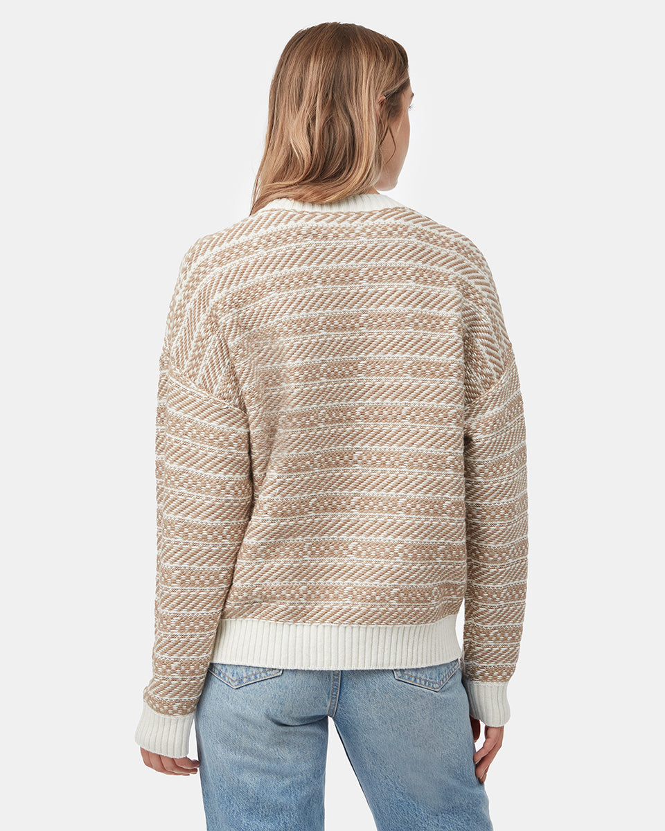 Tentree Women's Highline Intarsia Crew Sweater - Oatmeal Pine Bark