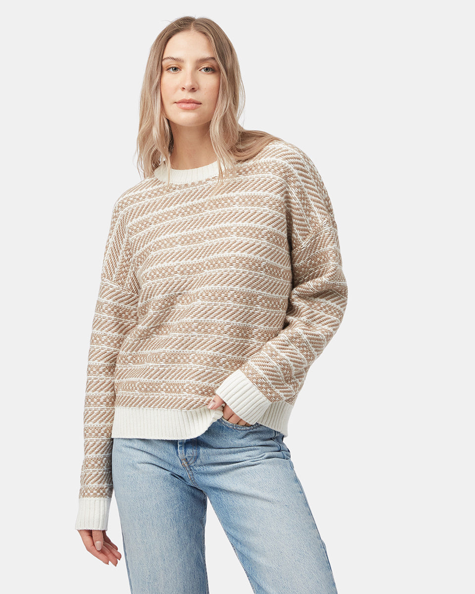 Tentree Women's Highline Intarsia Crew Sweater - Oatmeal Pine Bark