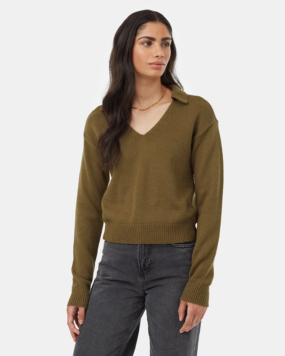 Tentree Women's Polo Sweater - Uniform Green