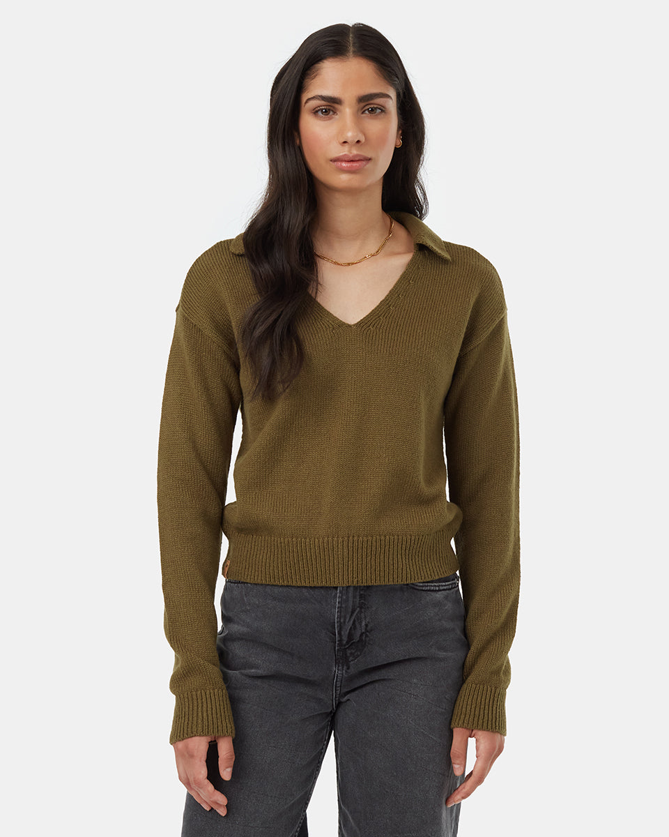 Tentree Women's Polo Sweater - Uniform Green