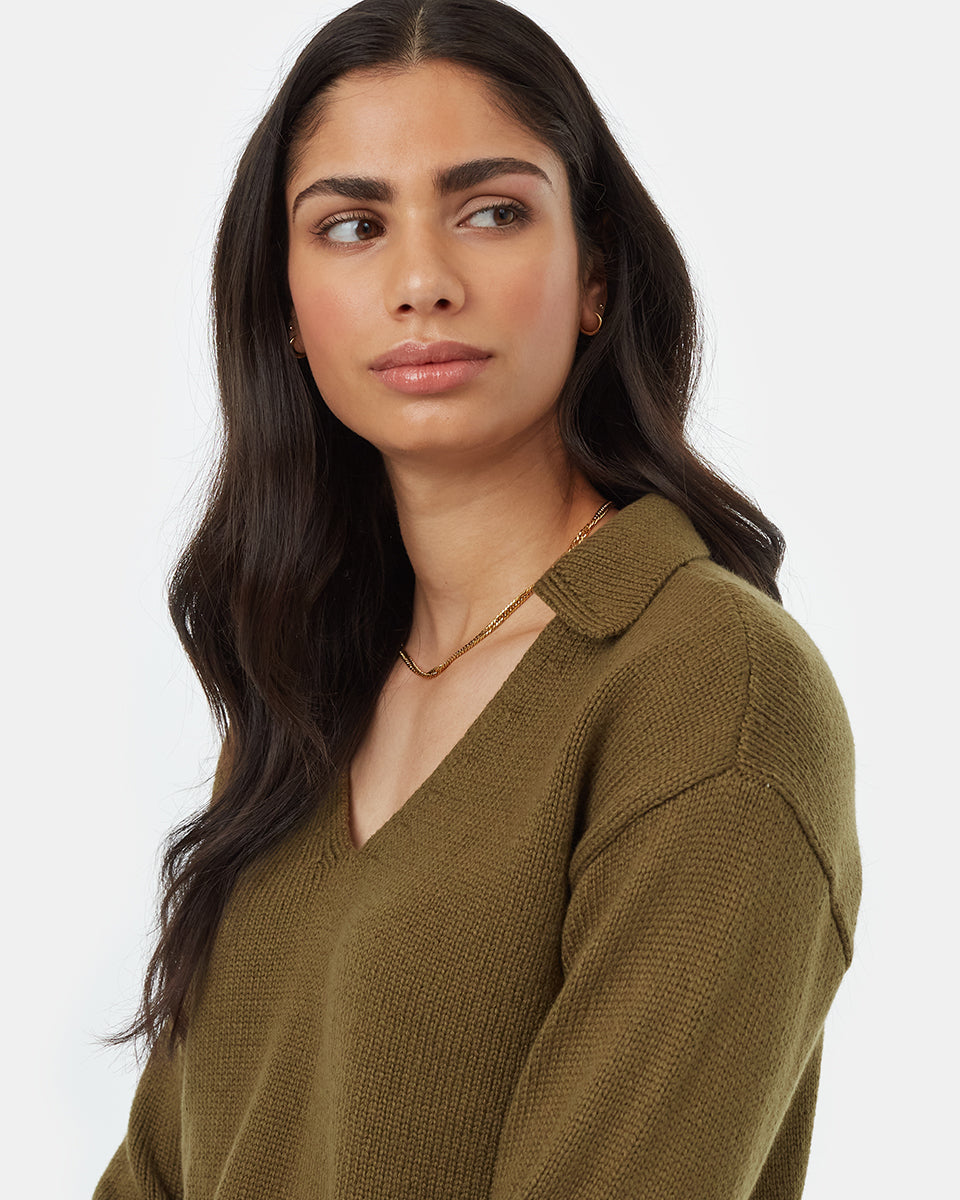 Tentree Women's Polo Sweater - Uniform Green