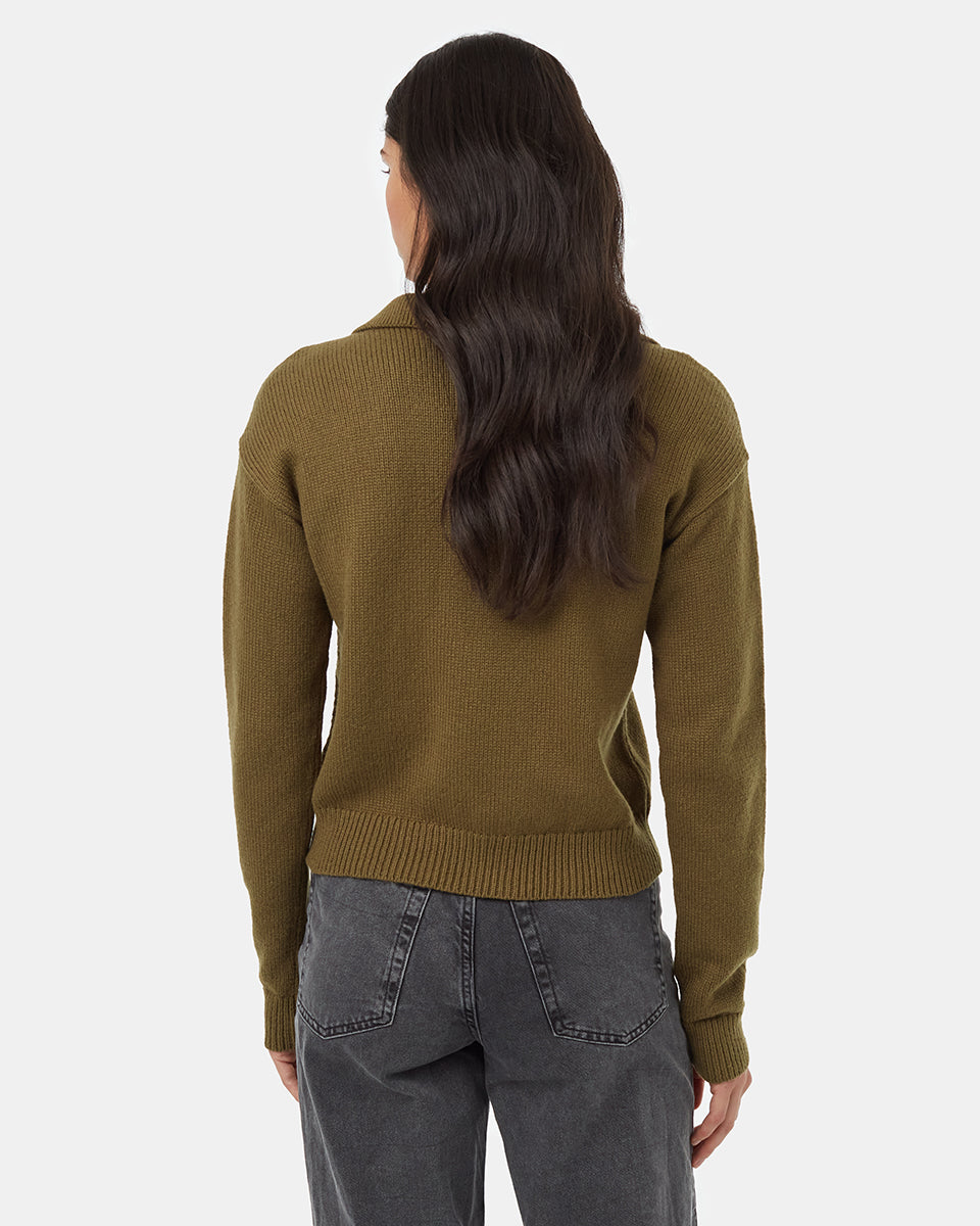 Tentree Women's Polo Sweater - Uniform Green