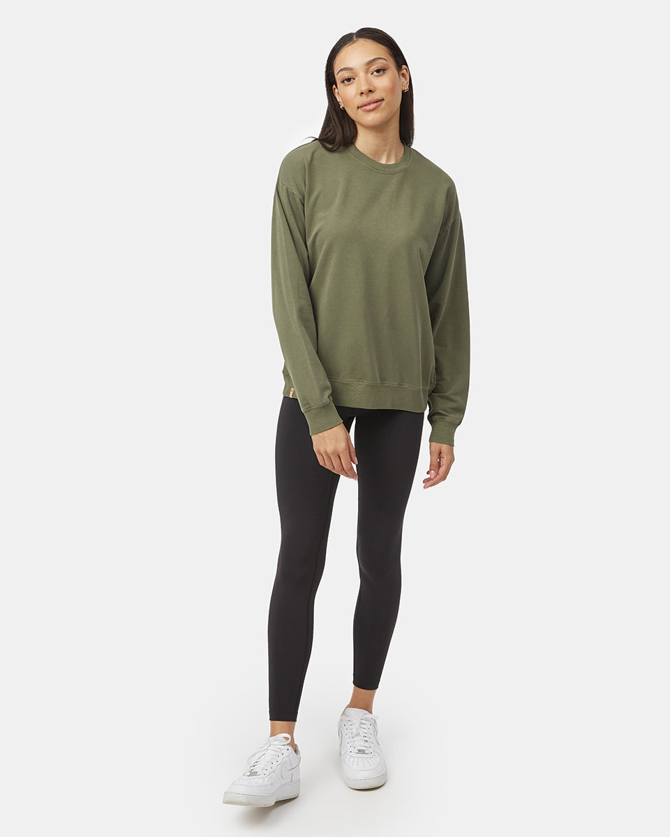 Tentree Women's French Terry Oversized Crew - Olive Night Green