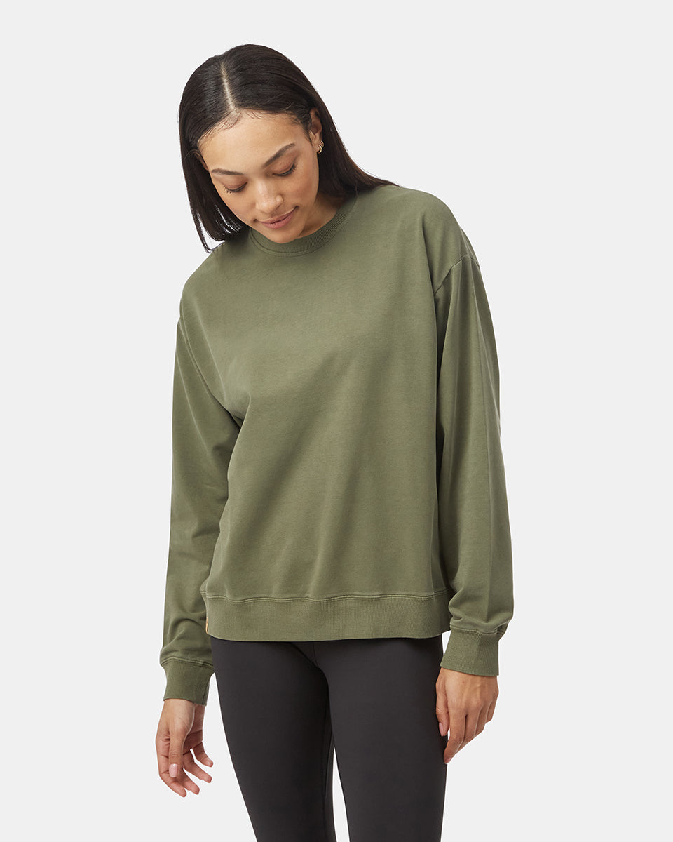 Tentree Women's French Terry Oversized Crew - Olive Night Green