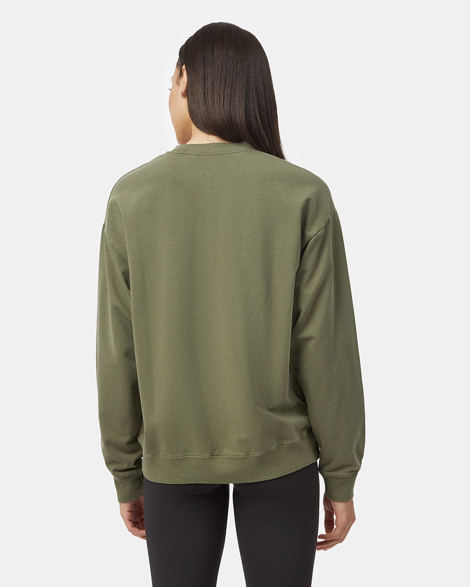 Tentree Women's French Terry Oversized Crew - Olive Night Green