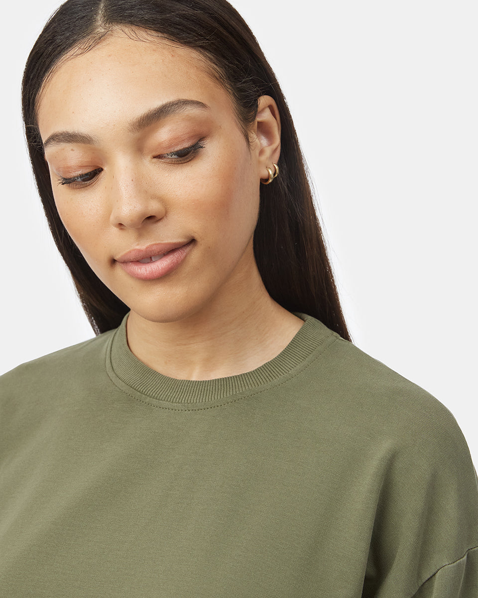 Tentree Women's French Terry Oversized Crew - Olive Night Green