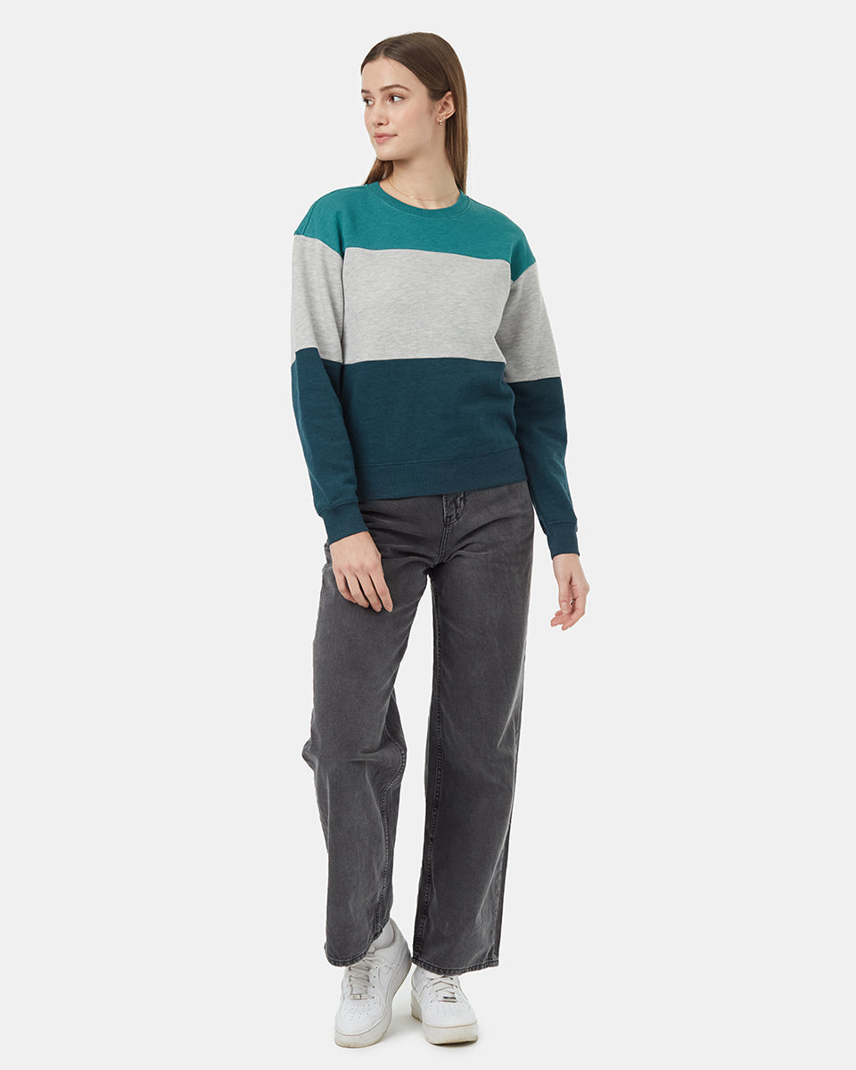 Tentree Women's Treefleece Blocked Crew - North Sea Grey Heather Reflecting Pond