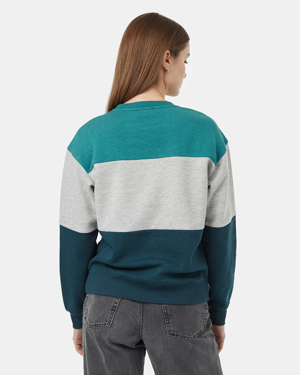 Tentree Women's Treefleece Blocked Crew - North Sea Grey Heather Reflecting Pond