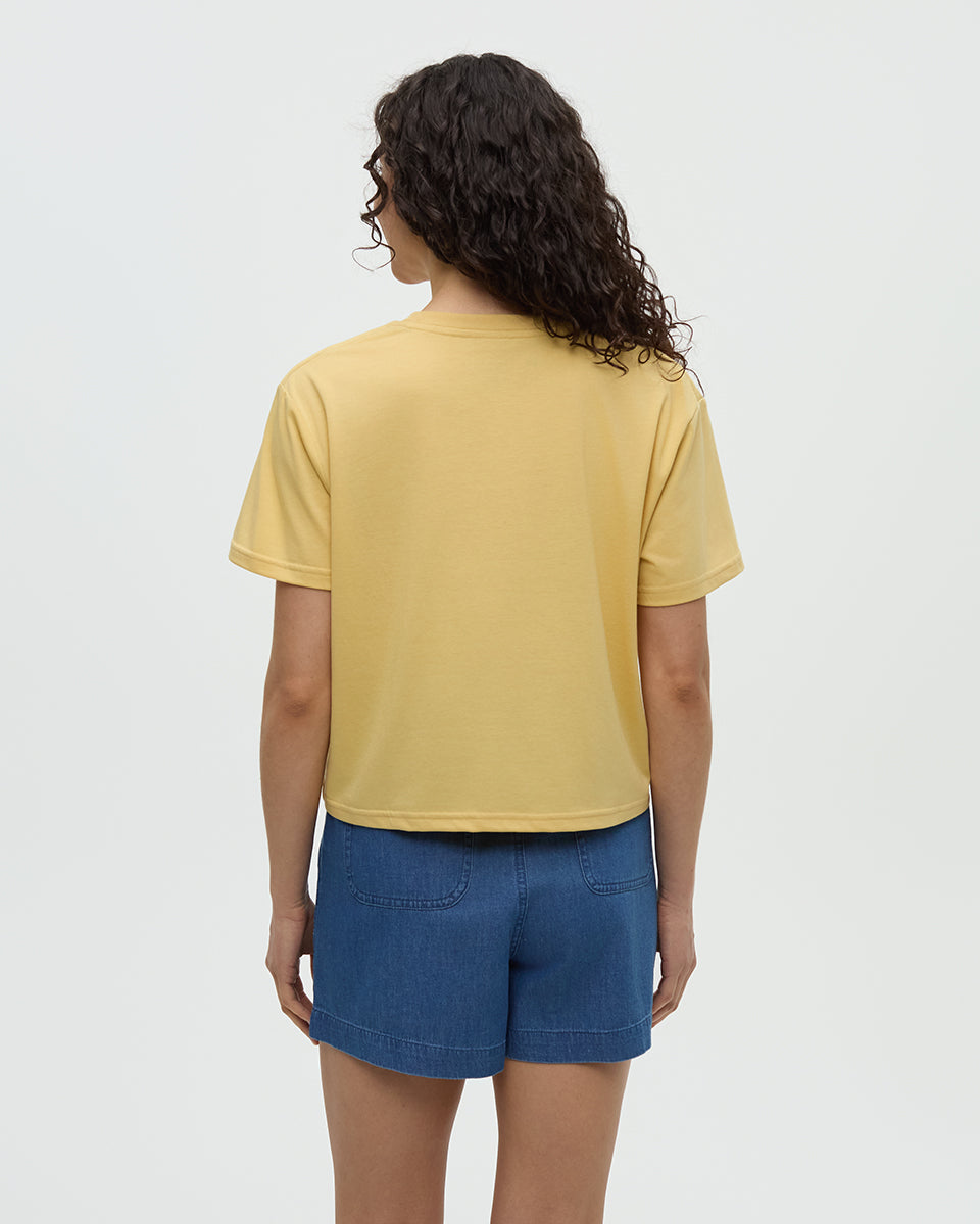 Tentree Women's Floral Crop T-Shirt - Dusk Yellow Meteorite Black