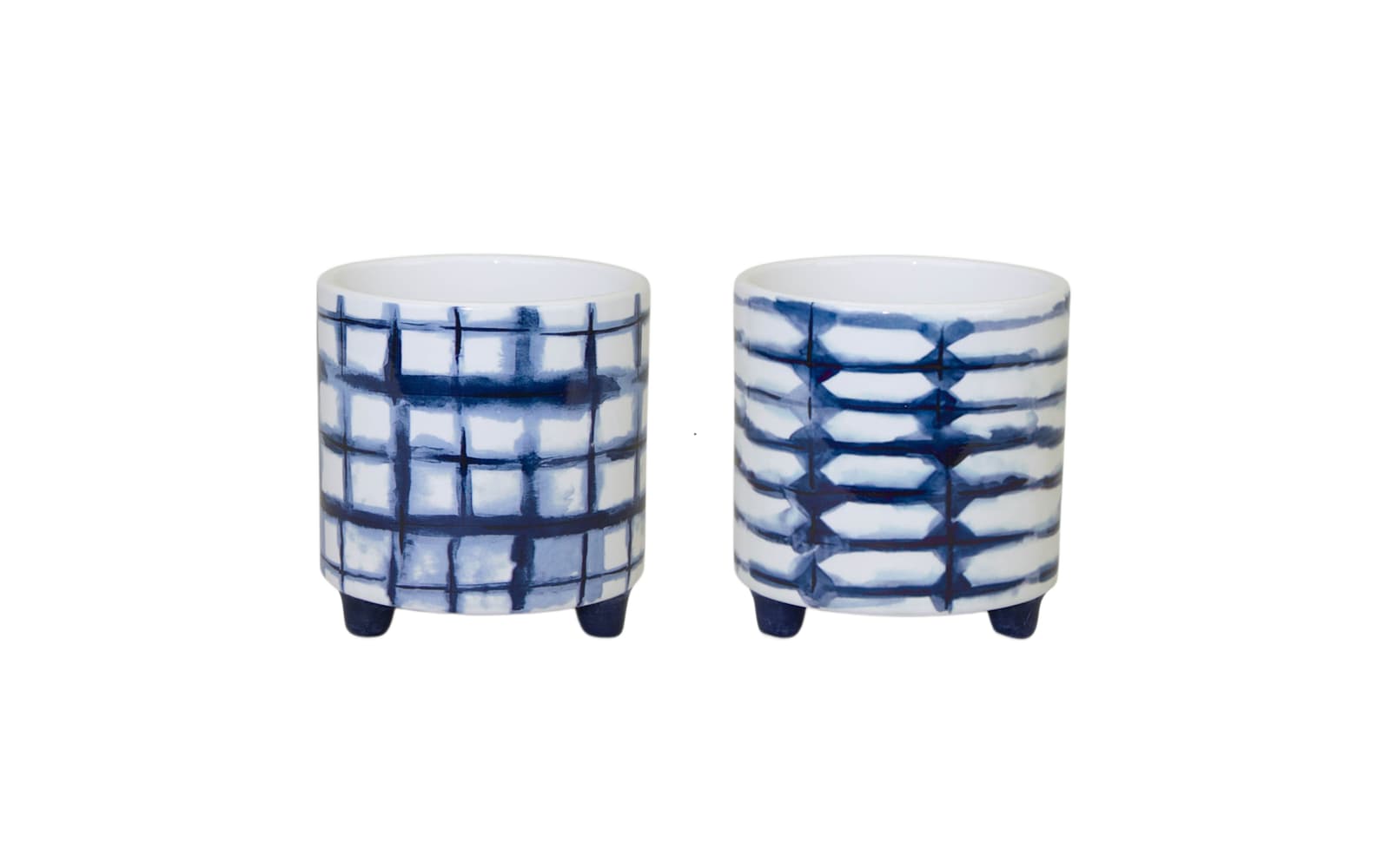 Melrose International Tie-Dye Design Footed Planter 2-Piece Set — Blue/White / 2 pieces / 4.25 x 4.25 x 4.5 inches each