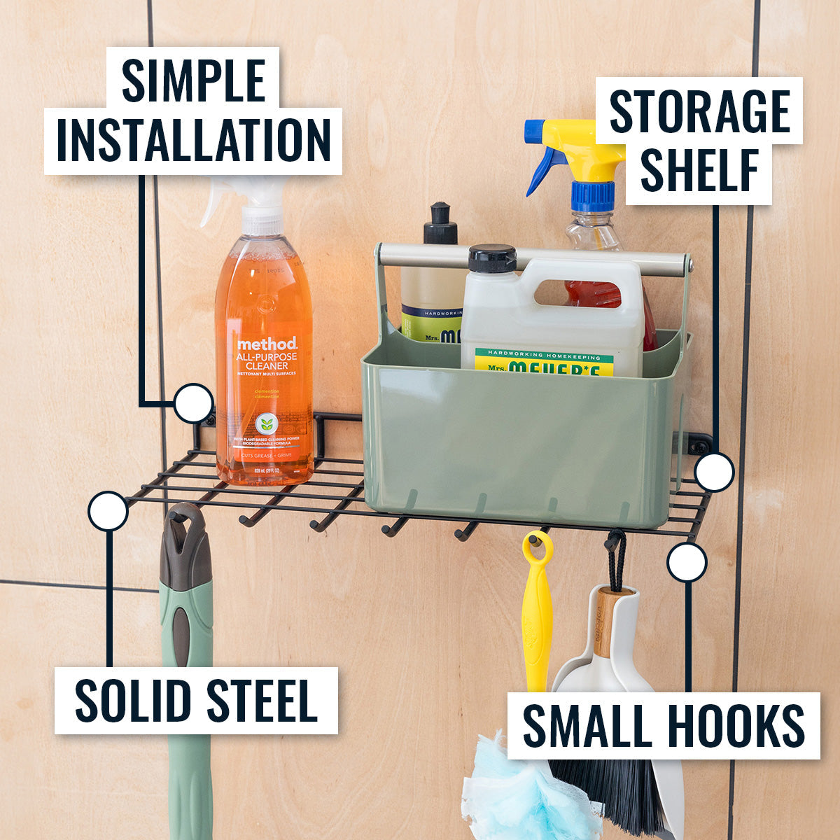 Afton Garden Tool Shelf With Hooks | Holds 40 lbs - product view 5