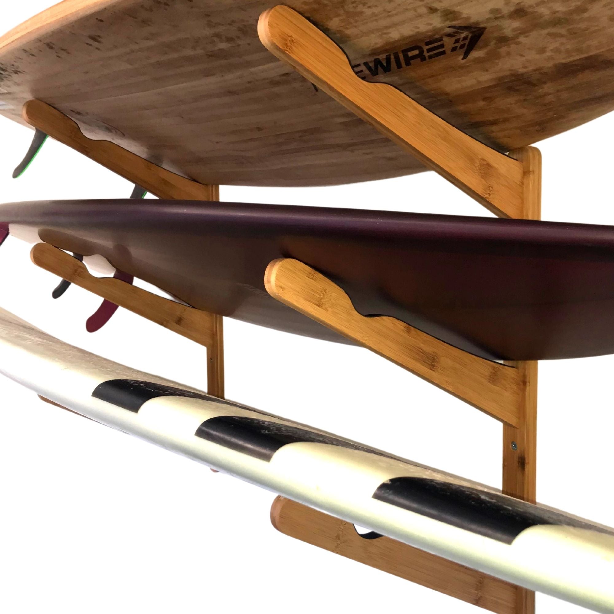 COR Surf Triple Surfboard Wall Rack | Bamboo Rack Perfect for Surf, Wakeboards, Snowboards, Skateboards — view 10