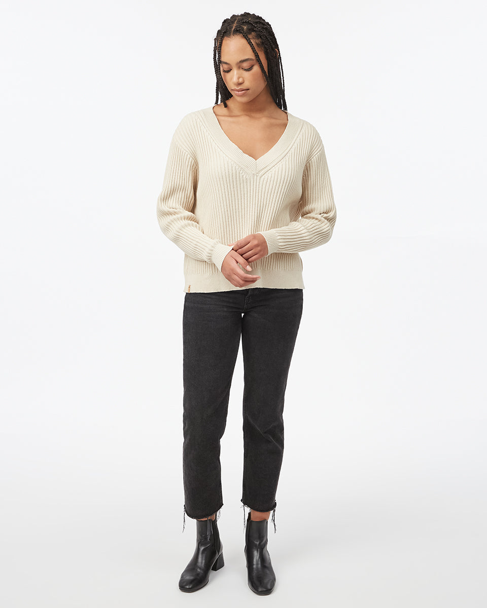 Tentree Women's Highline Deep V Sweater - Oatmeal