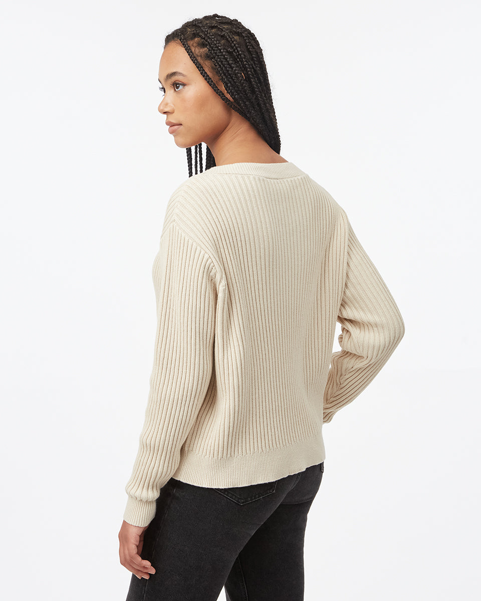 Tentree Women's Highline Deep V Sweater - Oatmeal