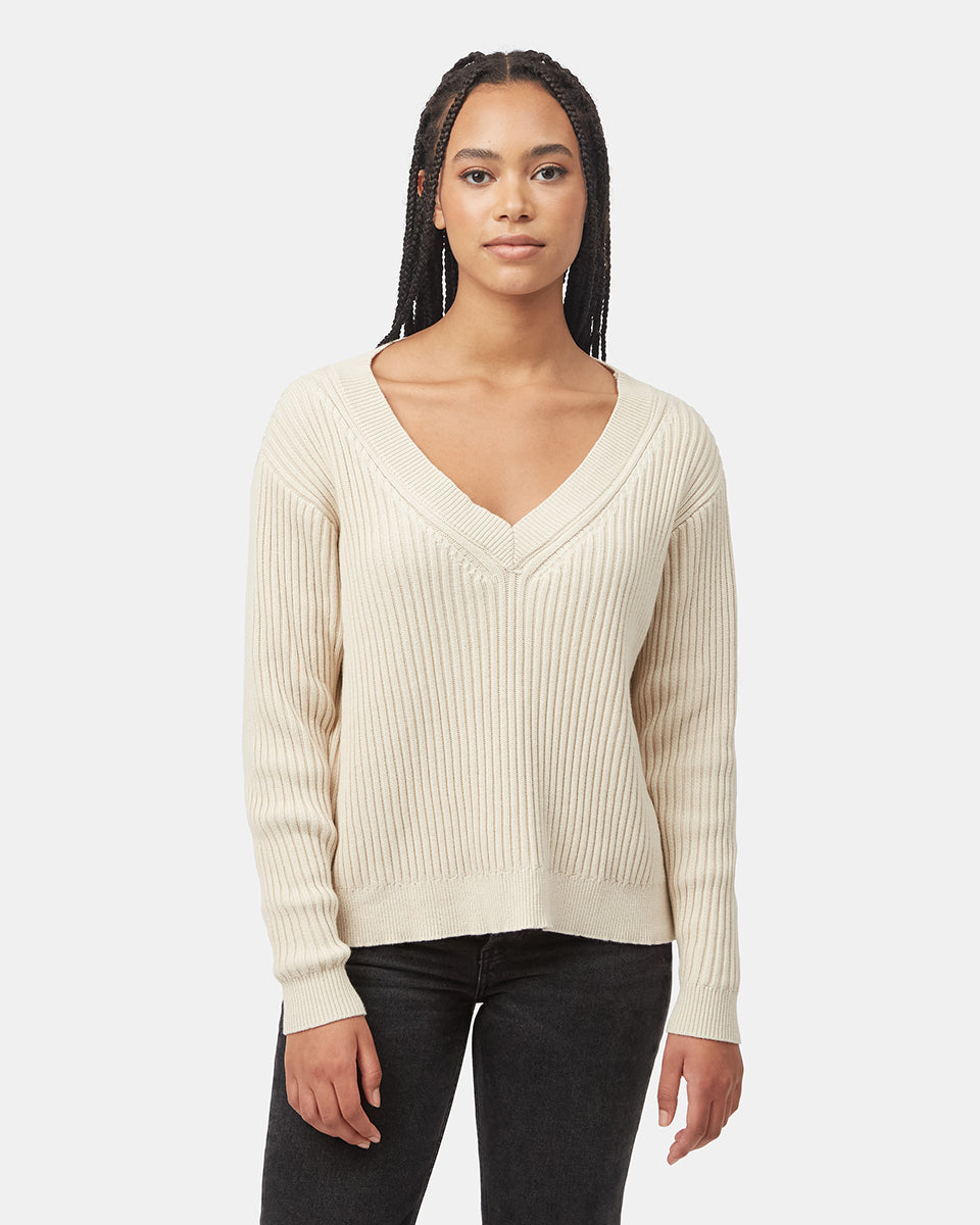 Tentree Women's Highline Deep V Sweater - Oatmeal
