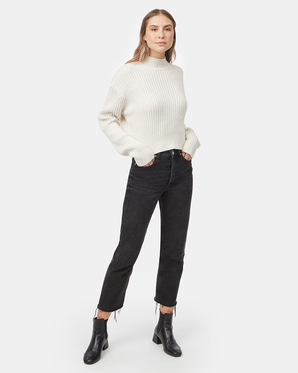 Tentree Women's Highline Rib Cropped Mock Neck - Oatmeal