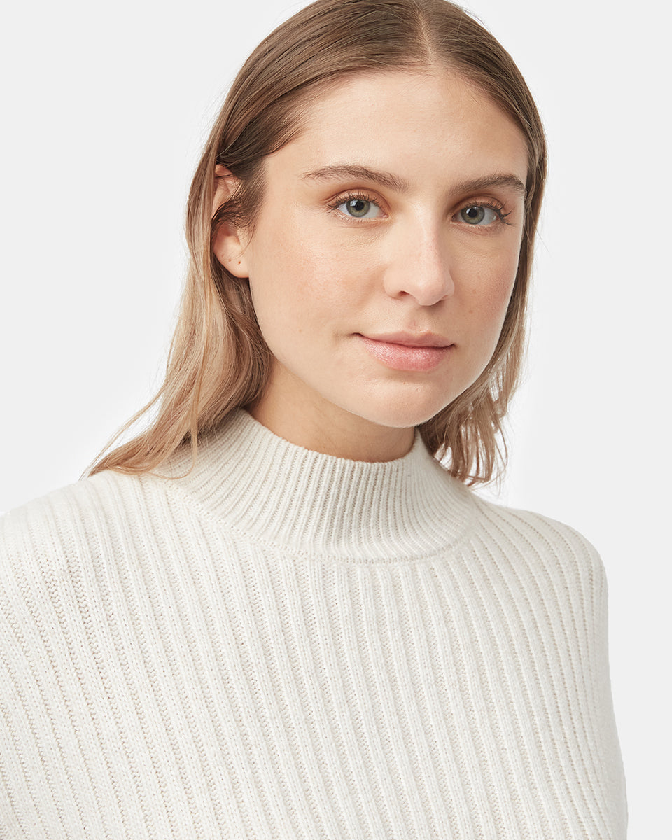 Tentree Women's Highline Rib Cropped Mock Neck - Oatmeal